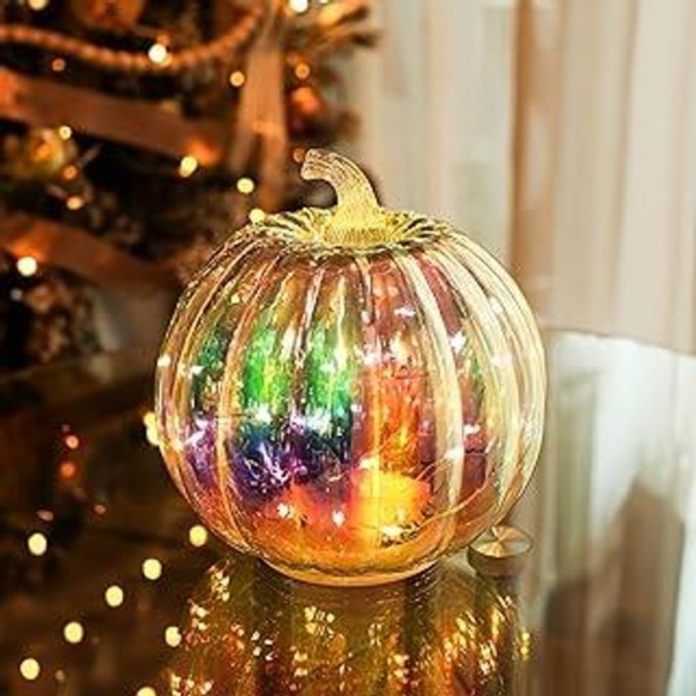 hvfun Colorful Mercury Glass Pumpkin with Built-in LED Light and Timer NEW - Picture 1 of 5